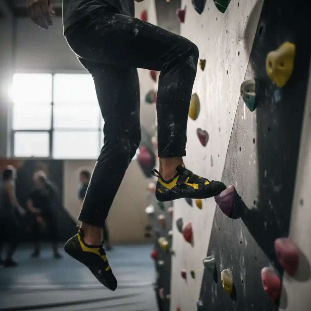 Climber practicing precise footwork