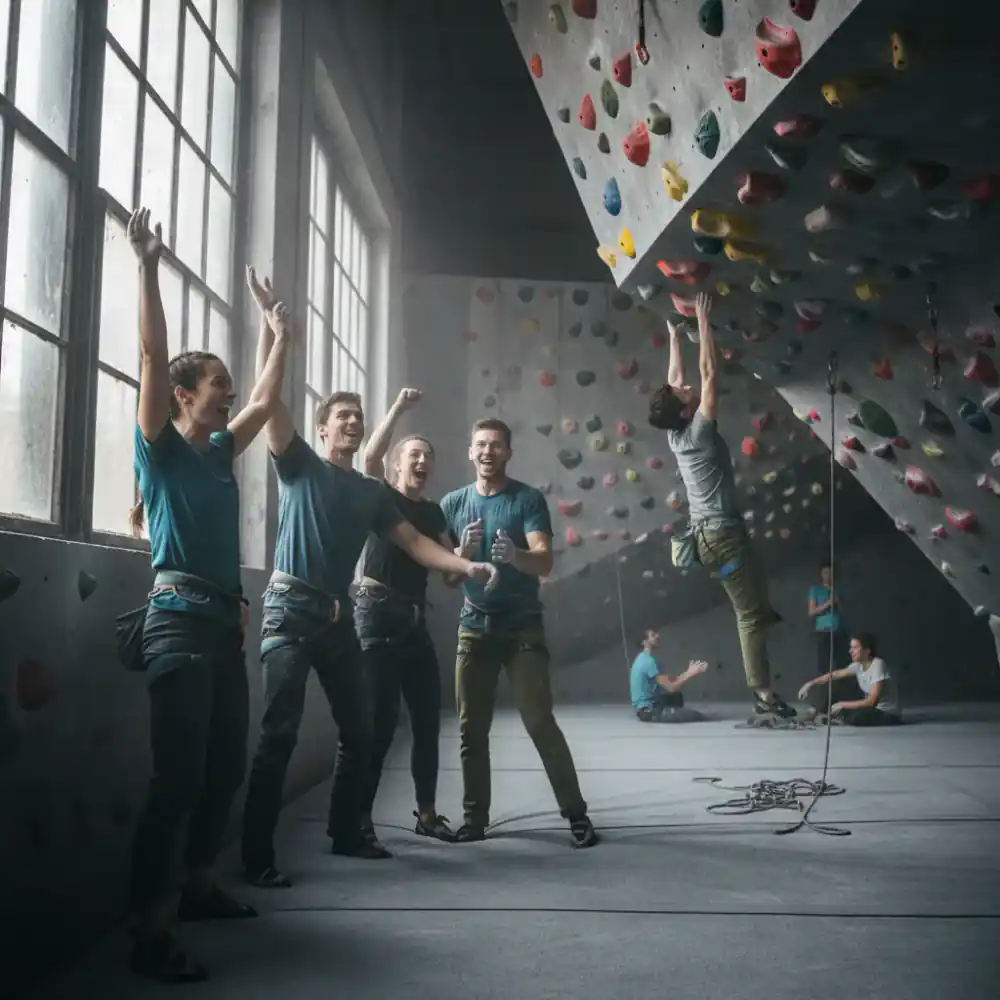 Group of climbers cheering each other on at GripZone
