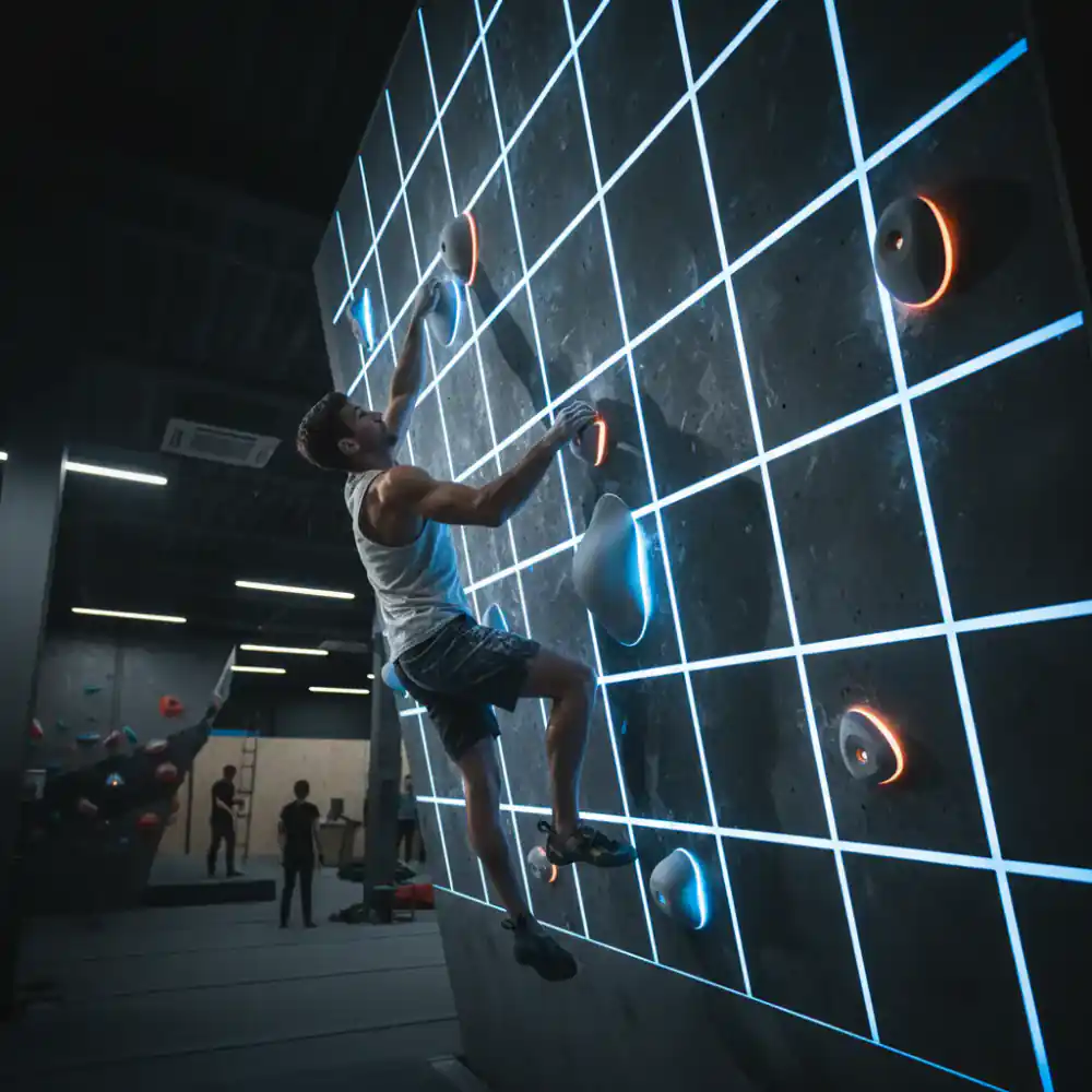 Illuminated interactive training board for standardized bouldering